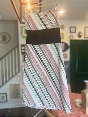 City Triangles vintage Strapless Pink, White & Black Diagonal Stripe Dress